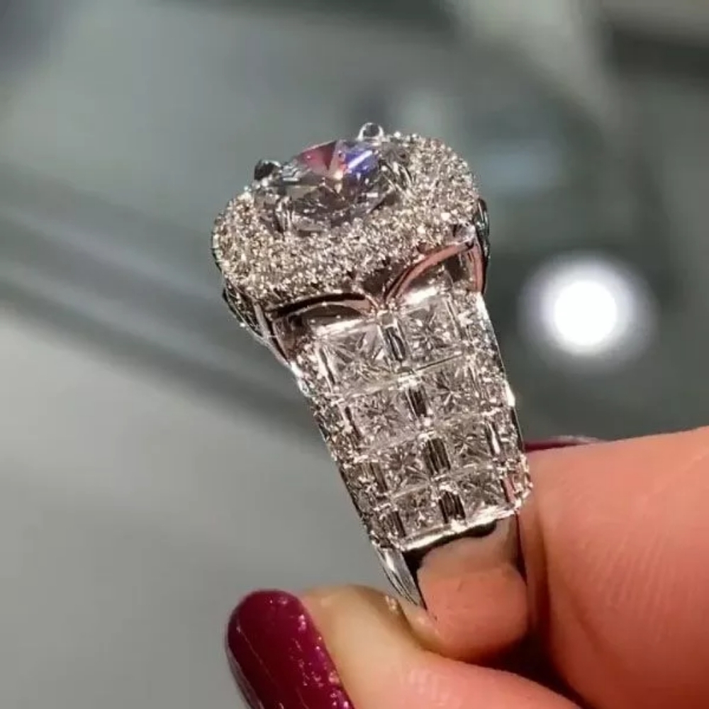 New 925 Silver Double Layer Engagement Diamond Ring - Picture 3 of 4